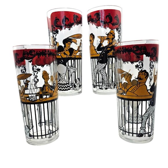 Hazel Atlas Gay 90s Saloon Bar Tumbler Red & Black 12 Oz Retro Glassware Vintage - Picture 8 of 9